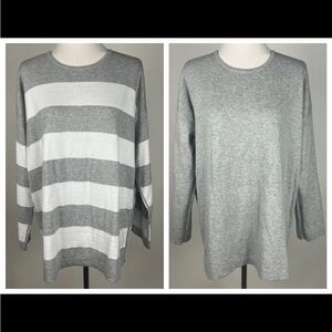 Ellen Fisher Reversible Gray & White Striped Knit Top Large